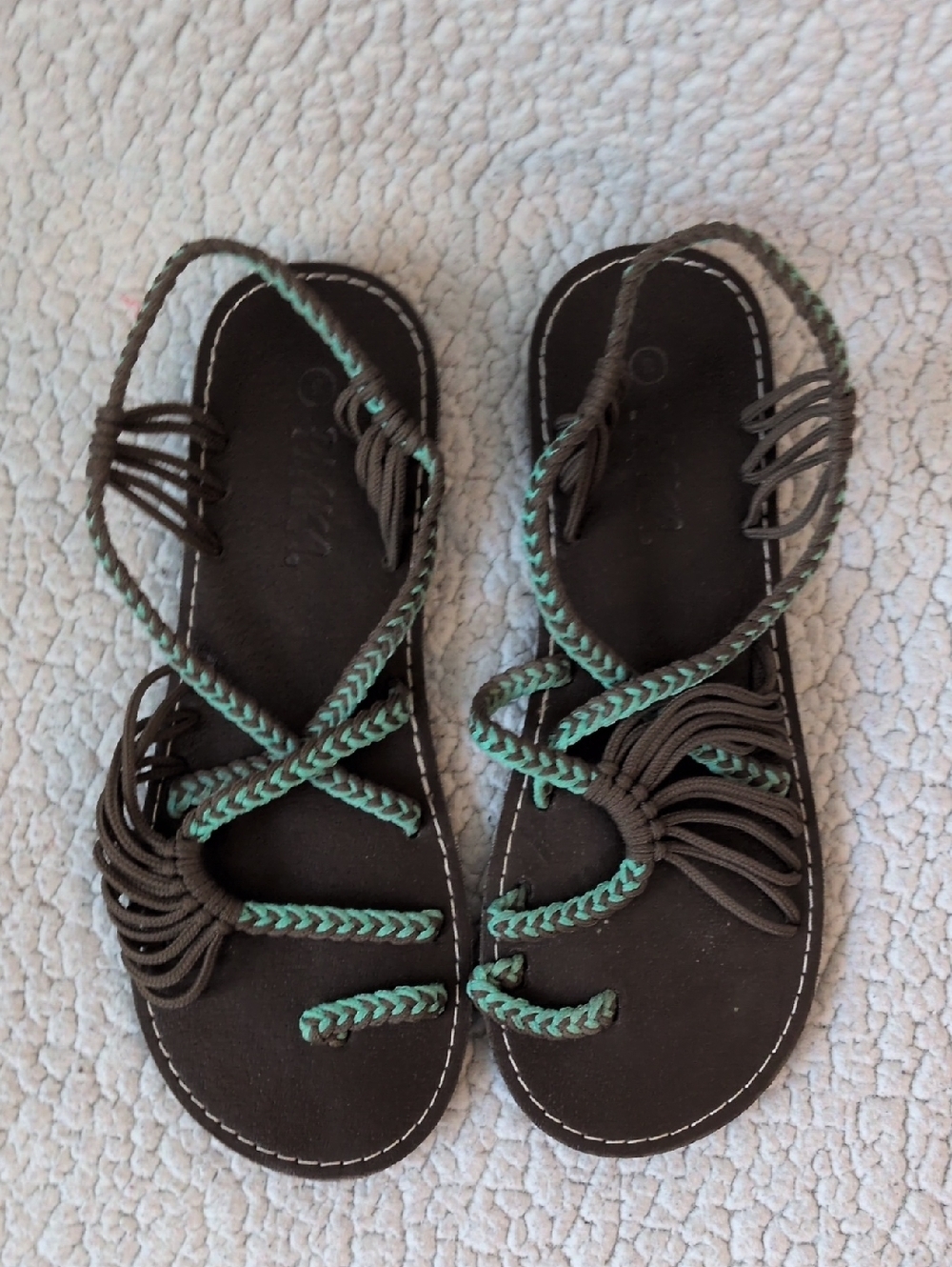 Plaka Tropical Braided Strappy Brown Green Gorpcore Sandals Resortwear Hiking
